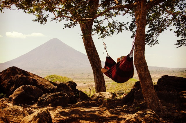 Relaxing in a hammock after a long day of backpacking